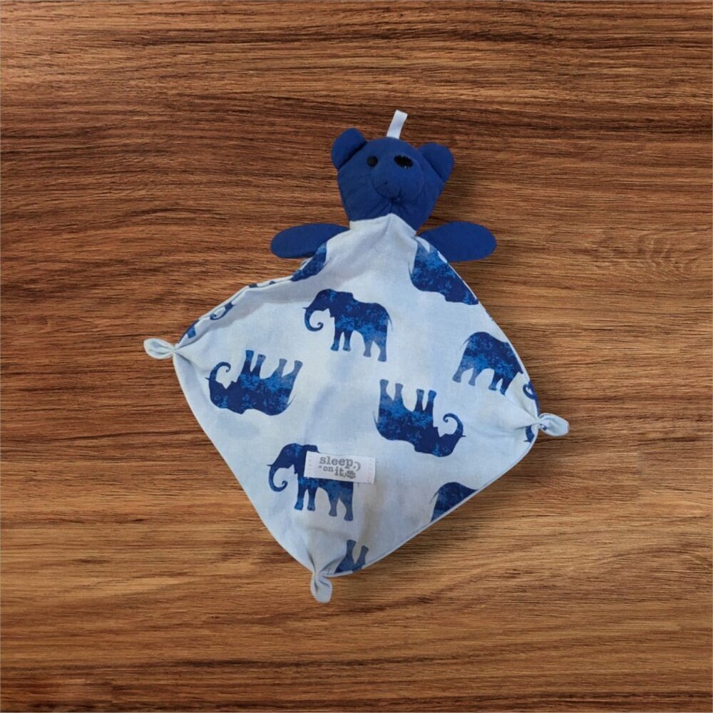 Sleep‎ on It Blue Bear Elephants Security Blanket/Lovey 7"